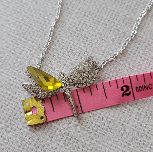 Dragonfly Necklace Rhinestone Pave Silver Tone - Picture 4 of 12